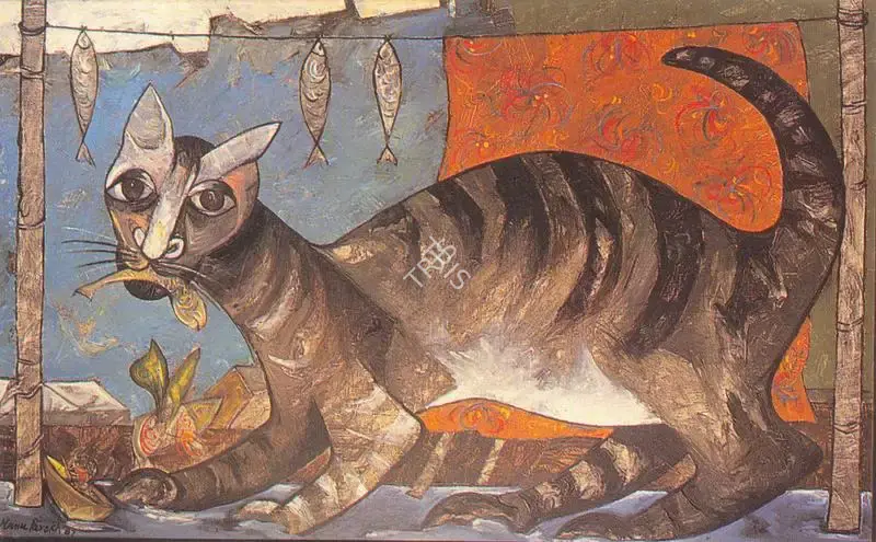 Manu Parekh (Artist), The Cat, 1987, Painting