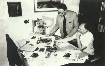 Manik Chatterjee (Photographer), Ing F. Salaba and Miloslav Krasa, selecting works by Chittaprosad for an exhibition at Mlada Fronta, Prague, 1979, 1979, Contemporary Photograph