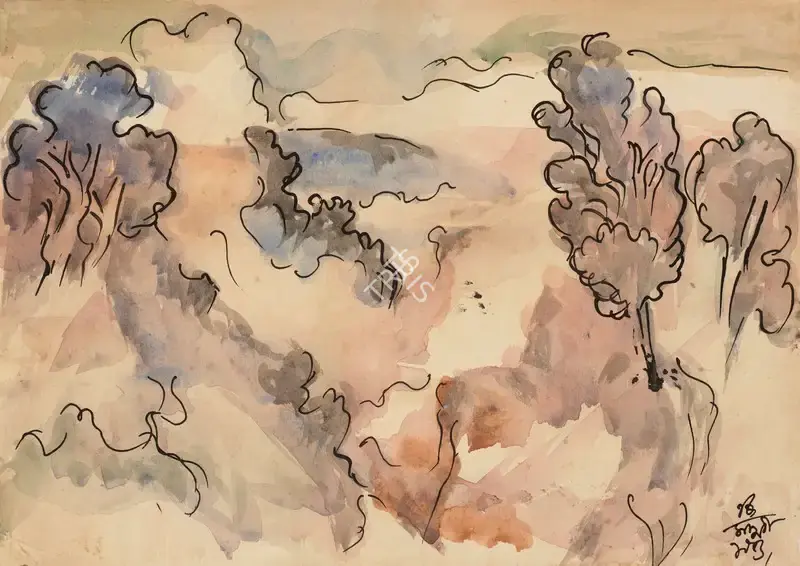Mukherjee, B.B. (Artist). Untitled (Landscape), 1953 | Painting, Ch.NeY/30.03.22, 2022 · Christie's