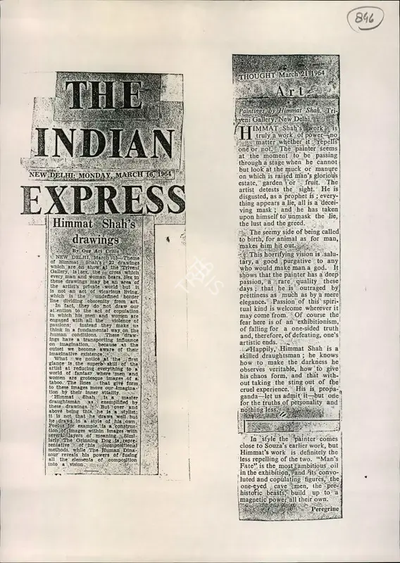 Himmat Shah's Drawings, 1964, Newspaper Clipping