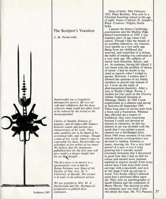 Adi M. Davierwalla (Essayist), The Sculptor's Vocation, 1979, Essay
