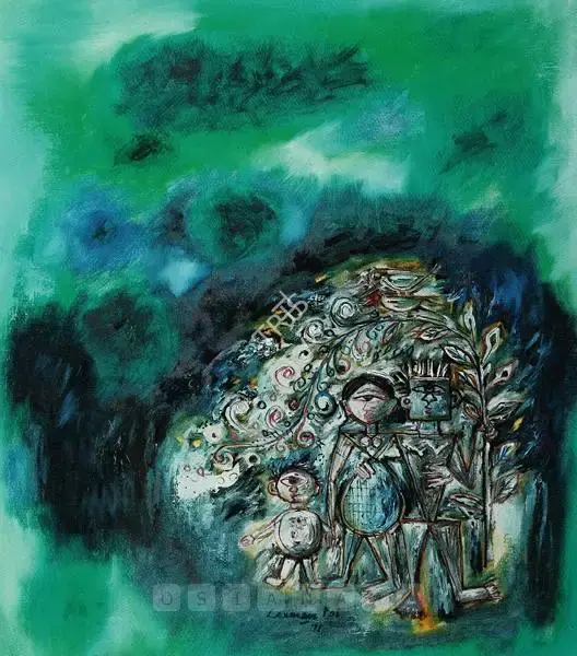 Laxman Pai (Artist), Green, 1971, Painting