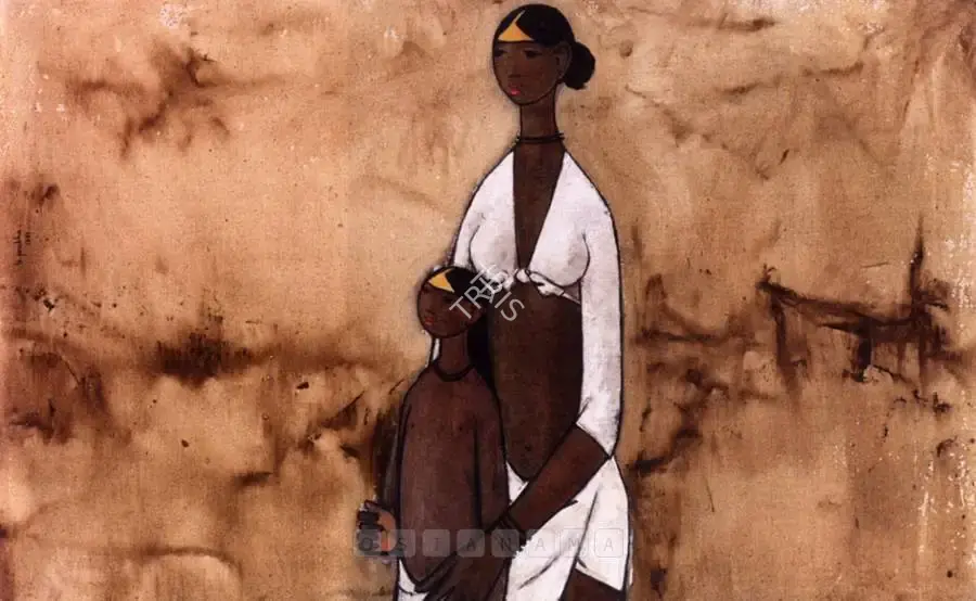 B. Prabha (Artist), Untitled (Woman And Child), 1961, Painting