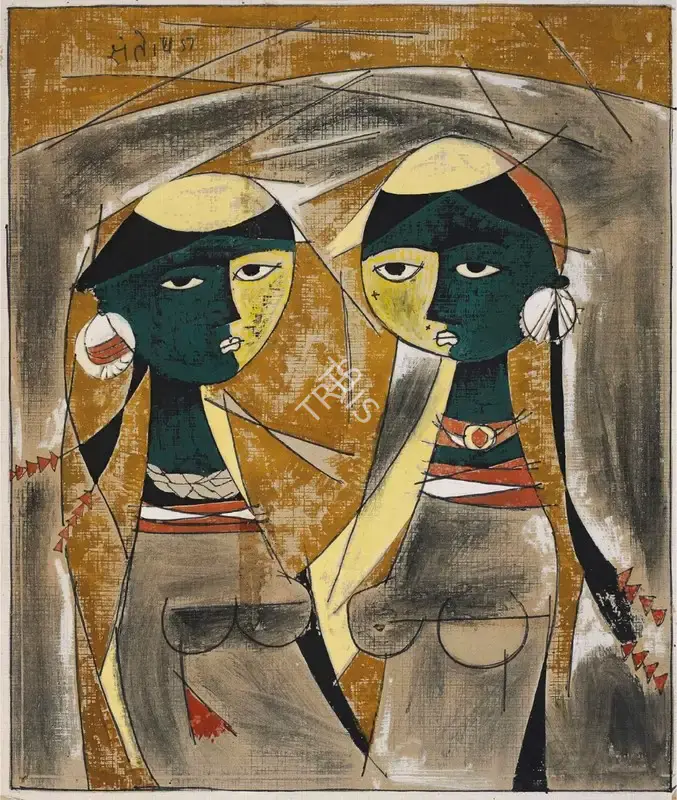 G.R. Santosh (Artist), Untitled (Two Girls), 1957, Painting
