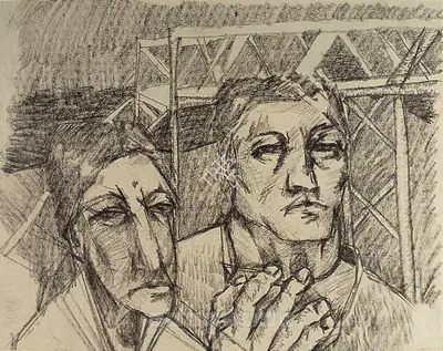 Patwardhan, Sudhir (Artist). Station, 1978 | Drawing, Os.Mum/08.09.07, 2007 · Osian's