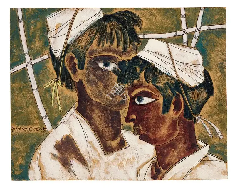 A.A. Almelkar (Artist), Untitled (Saban and Ramjar), 1958, Painting