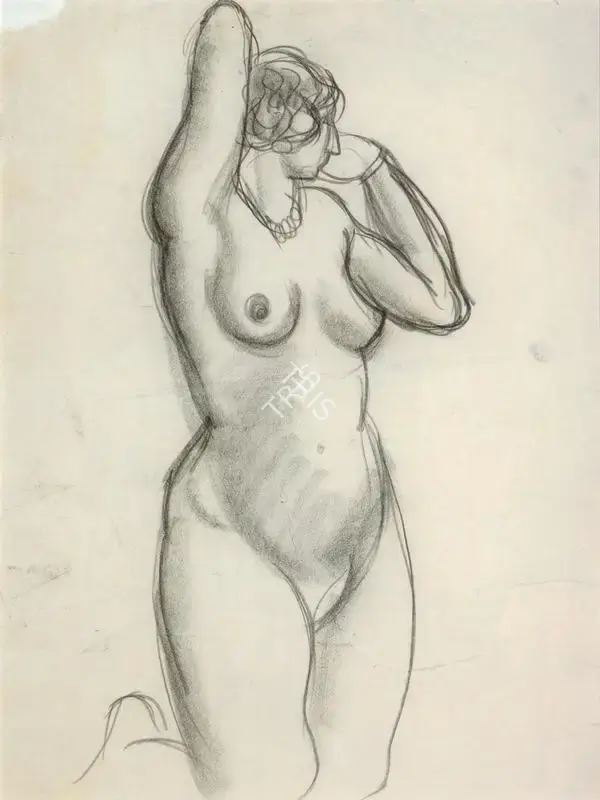 Sher-Gil, Amrita (Artist). Nude Study, n.d. | Drawing, Pu.Mum/17.11.16, 2016 · Pundole
