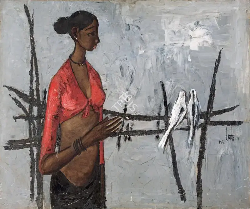 B. Prabha (Artist), Untitled (Feeding Birds), 1964, Painting