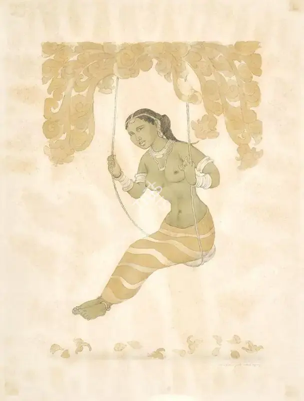 A. Ramachandran (Artist), Girl on a Swing, 1986, Painting