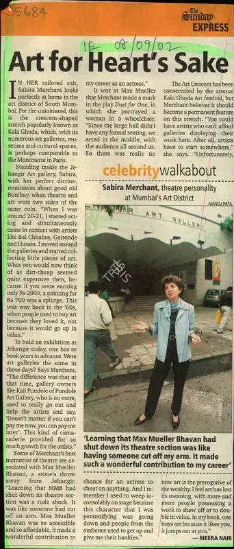 Meera Nair (Reporter), Art For Heart's Sake, 2002, Newspaper Clipping