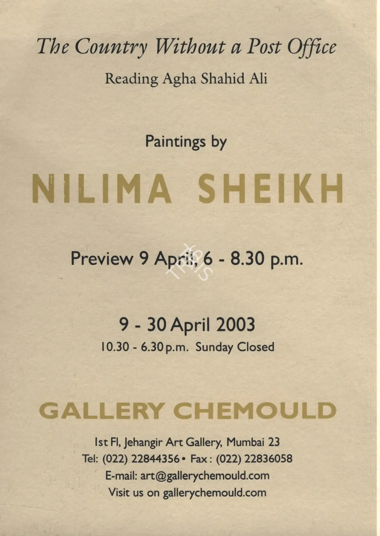 Nilima Sheikh (Artist), Nilima Sheikh, 2003, Solo Exhibition Invitation