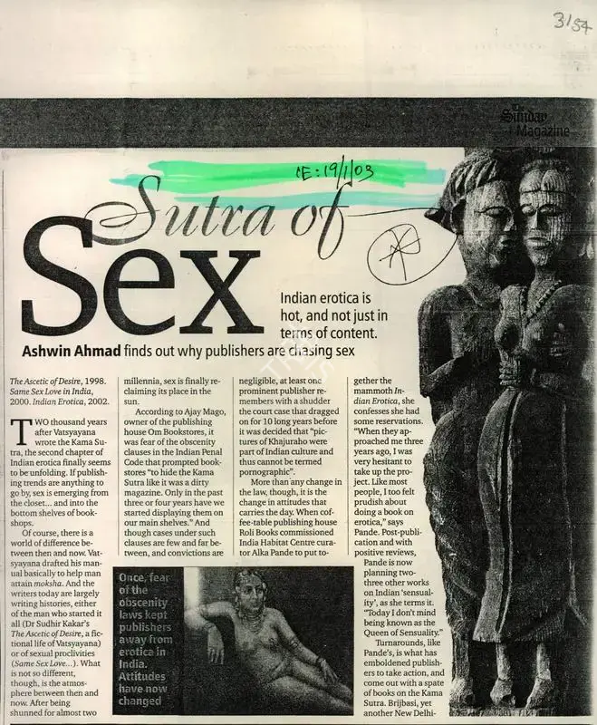 Ashwin Ahmad (Reporter), Sutra of Sex, 2003, Newspaper Clipping