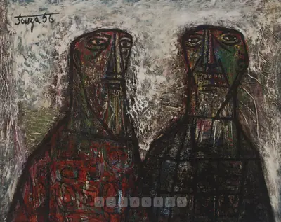 F.N. Souza (Artist), The Two Elders, 1956, Painting