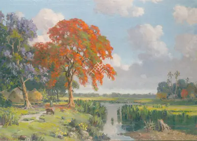 B. Majumdar (Artist), A Rural Landscape, Painting