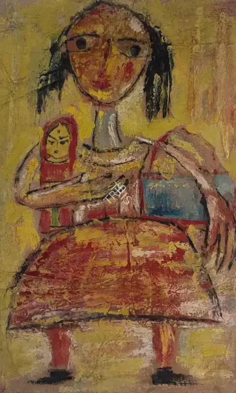 Sen, Sunil Madhav (Artist). Untitled (Girl with Doll), n.d. | Painting, Pr.Mum/15.07.25, 2025 · Prinseps