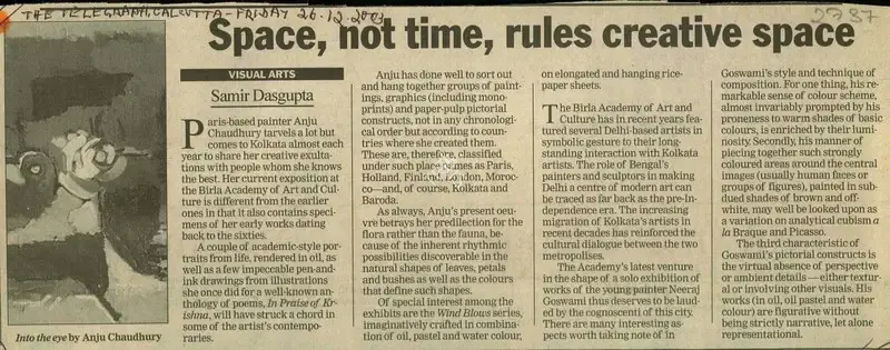Samir Dasgupta (Writer), Space, Not Time, Rules Creative Space, 2003, Newspaper Clipping