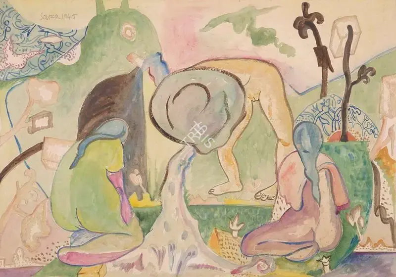 F.N. Souza (Artist), Untitled (Bathers), 1945, Painting