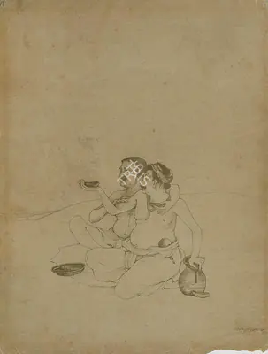 Nandalal Bose (Artist), Jagai Madhai, 1907, Drawing