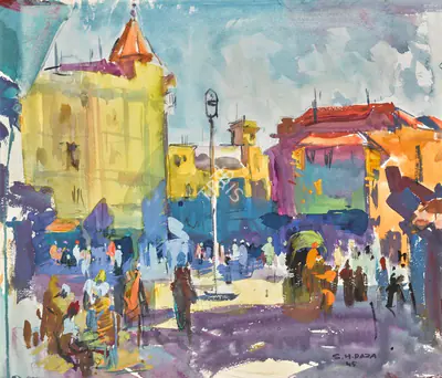 S.H. Raza (Artist), Untitled (Princess Street, Bombay), 1945, Painting