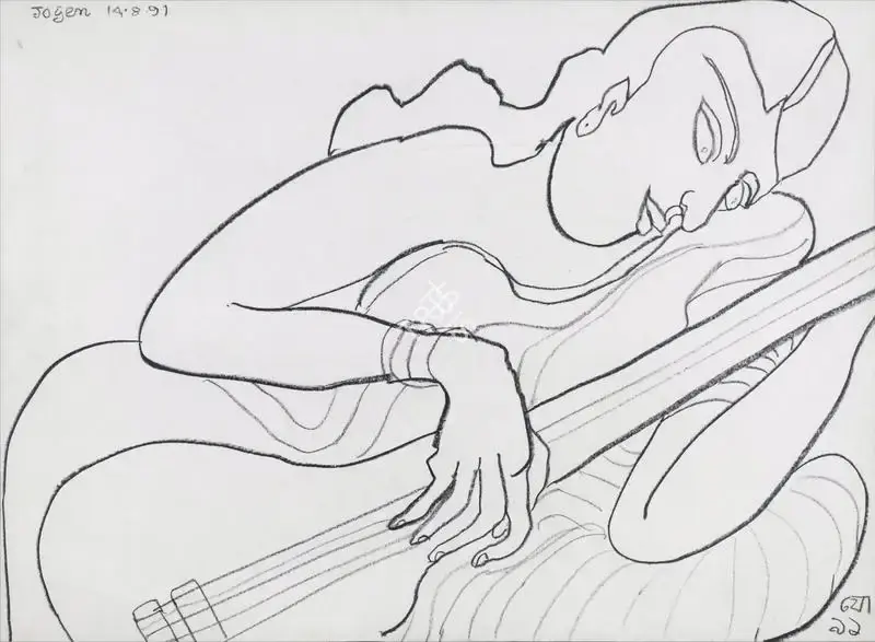 Jogen Chowdhury (Artist), Untitled (Sitar Player), 1991, Painting