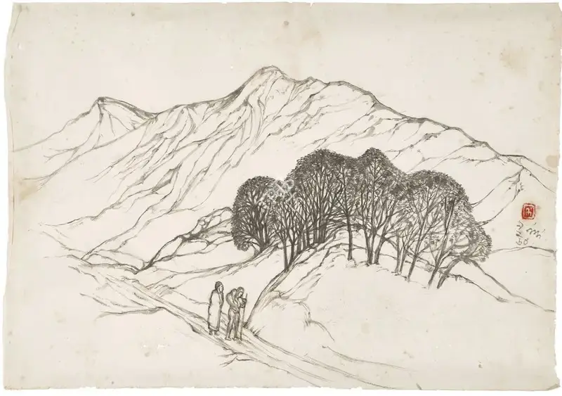 Nandalal&nbsp;Bose (Artist), Landscape, 1960, Drawing