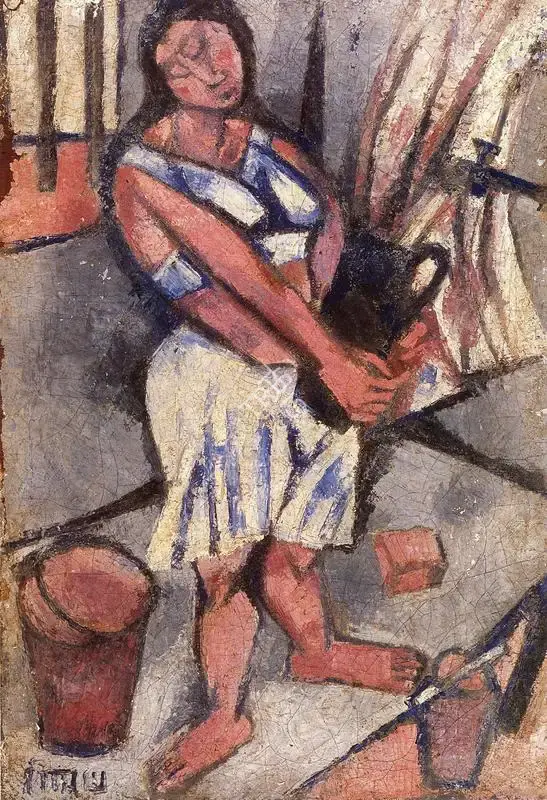Subramanyan, K.G. (Artist). Woman at Tap. Oil on Canvas Mounted on Board, 1949 | K.G. Subramanyan, 2003 | Painting | FineArts | 00566314
