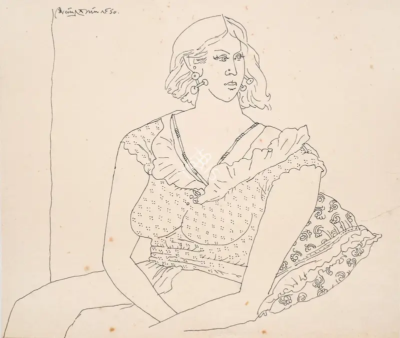 K. Laxma Goud (Artist), Untitled (Woman), 1980, Drawing