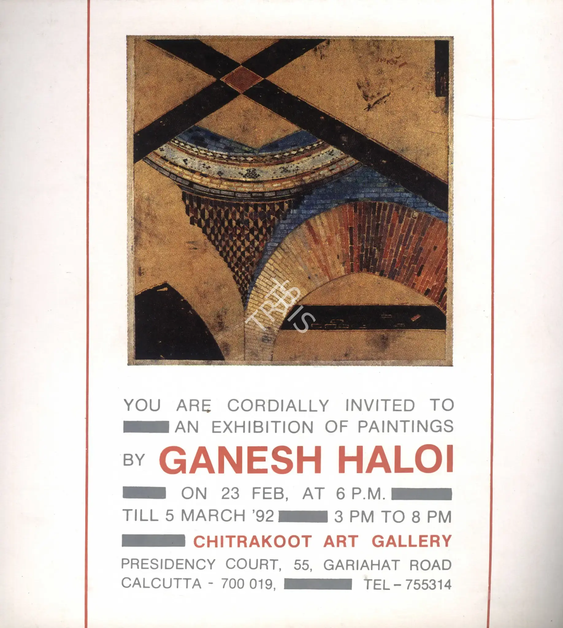 Ganesh Haloi (Artist), Conflict '1992, 1992, Solo Exhibition Invitation