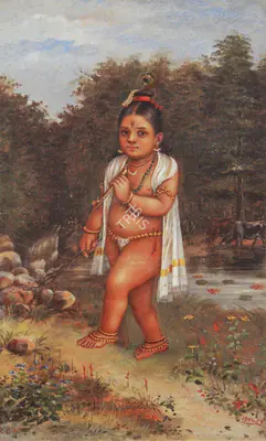 R.C.N. (Artist), Bal Krishna on a River Bank, 1904, Painting