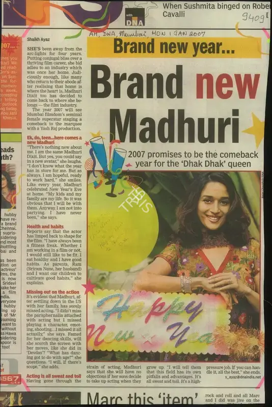 Shaikh Ayaz (Reporter), Brand New Year… Brand New Madhuri, 2007, Newspaper Clipping