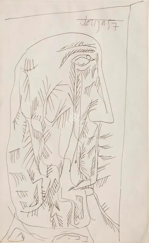 F.N. Souza (Artist), Untitled (Head), 1957, Drawing