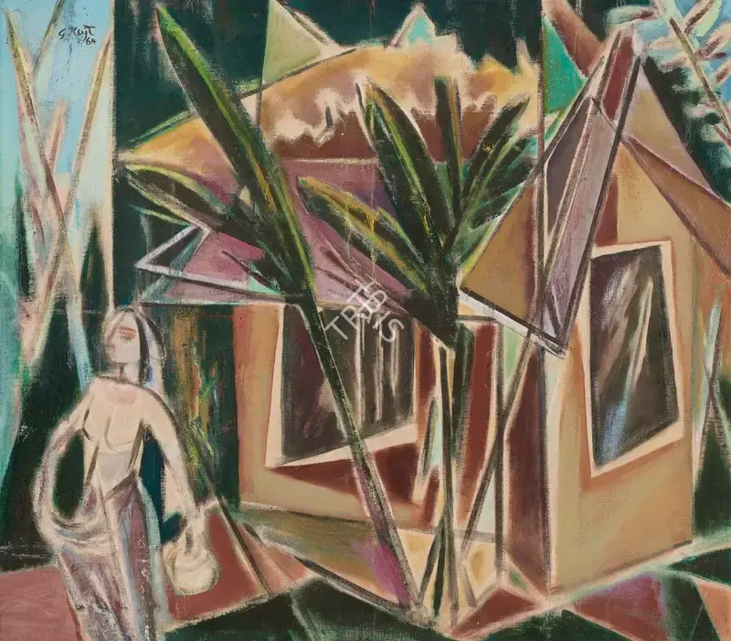 Keyt, George (Artist). Untitled (Woman in Front of Hut), 1964 | Painting, Ch.NeY/22.03.23, 2023 · Christie's