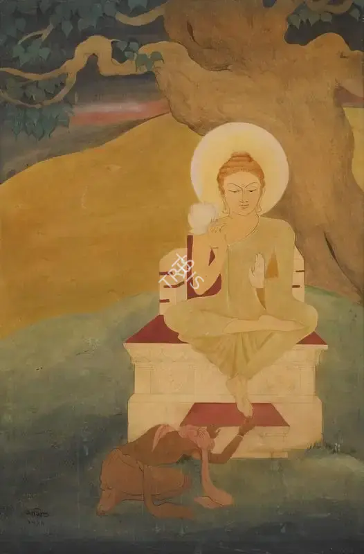 A.K. Haldar (Artist), Untitled (Buddha), 1910, Painting