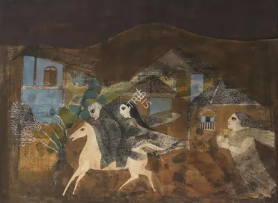 Badri Narayan (Artist), The Flight, 1992, Painting
