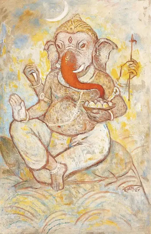 Hebbar, K.K. (Artist). Ganesha, 1984 | Painting, Pu.Mum/27.03.25, 2025 · Pundole