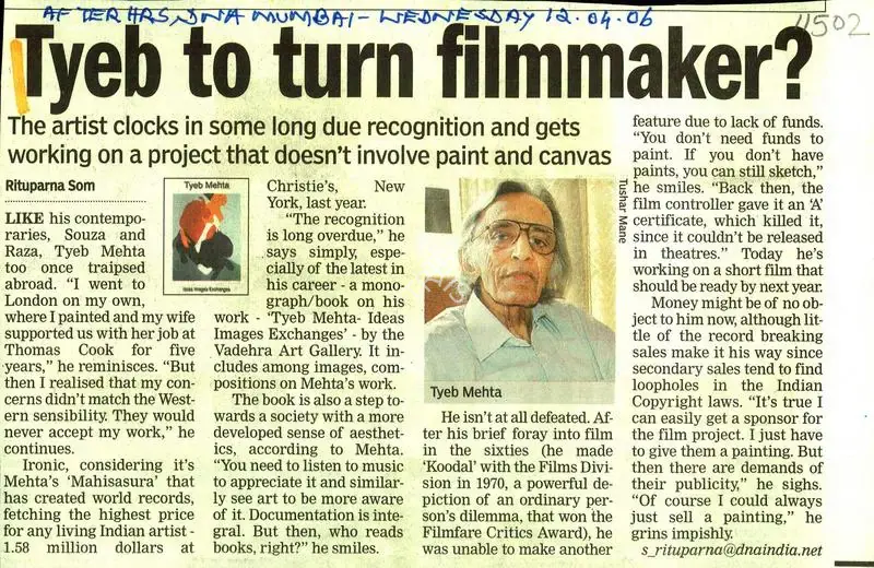 Rituparna Som (Writer), Tyeb to Turn Filmmaker?, 2006, Newspaper clipping