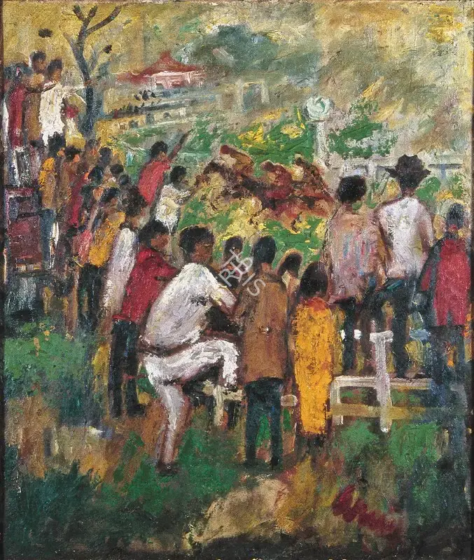 Nikhil Biswas (Artist), Calcutta Race Course, 1951, Painting