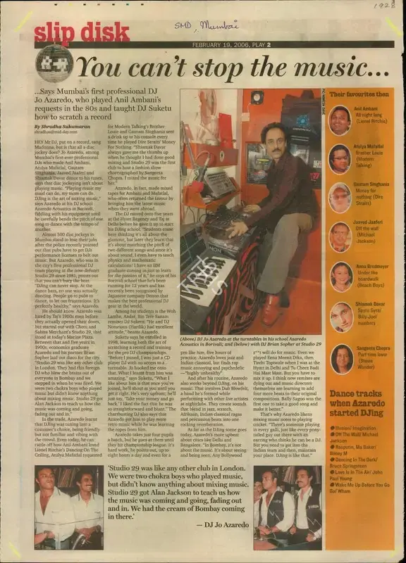 Shradha Sukumaran (Reporter), You can't stop the music…, 2006, Newspaper Clipping