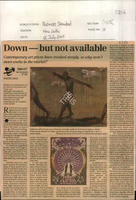 Kishore Singh (Reporter), Down - But Not Available, 2009, Newspaper Clipping