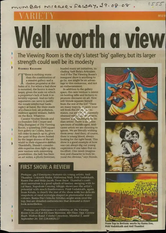 Vishwas Kulkarni (Reporter), Well Worth a View, 2008, Newspaper Clipping