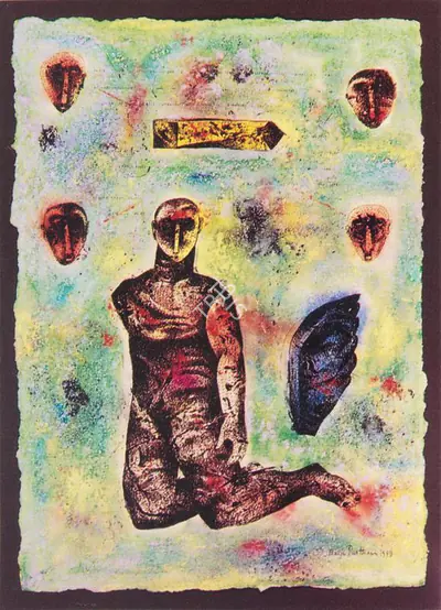 Baiju Parthan (Artist), Wounded figure, Painting
