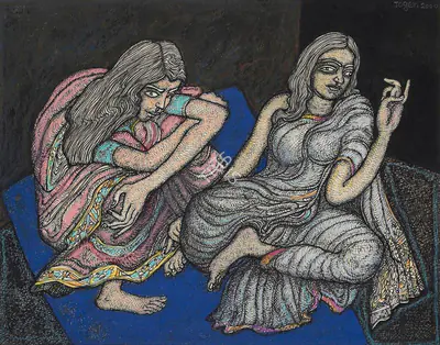 Chowdhury, Jogen (Artist). Two Women, 2000 | Painting, Pu.Mum/24.02.22, 2022 · Pundole