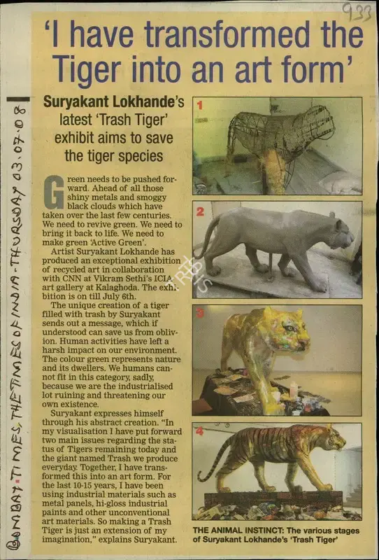 I have Transformed the Tiger into an Art Form, 2008, Newspaper Clipping