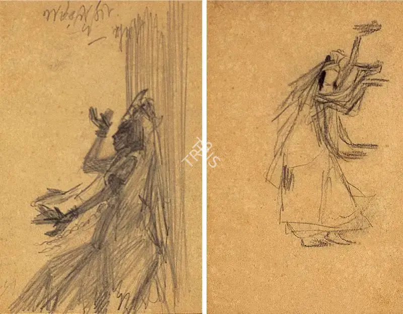 Abanindranath Tagore (Artist), Studies Of Natir Puja, 1931, Drawing