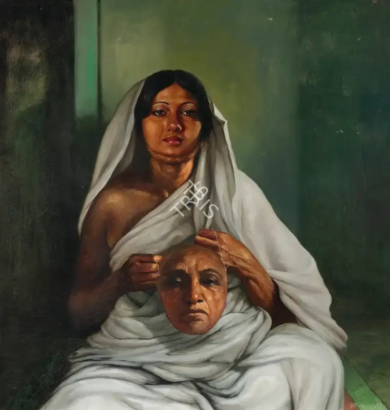 Bikash Bhattacharjee (Artist), Portrait of- Bala Dasi, 1980, Painting