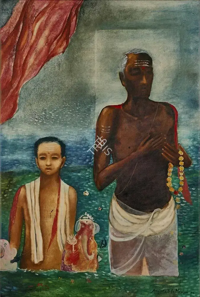 Anjolie Ela Menon (Artist), Visarjan, 1990, Painting