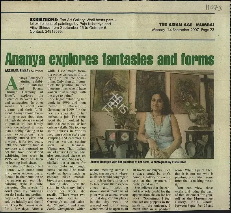 Archana Sinha (Reporter), Ananya Explores Fantasies and Forms, 2007, Newspaper Clipping