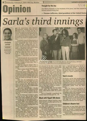 Shaheen Parkar (Reporter), Sarla's Third Innings, 2006, Newspaper Clipping