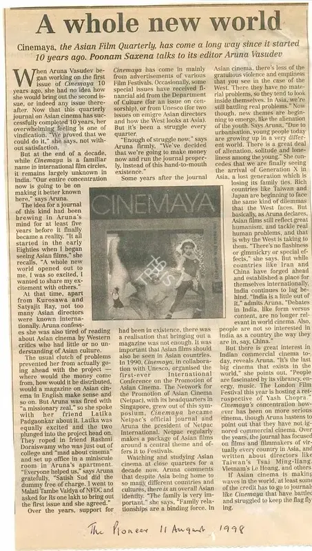 Poonam Saxena (Reporter), A whole new world, 1998, Newspaper Clipping