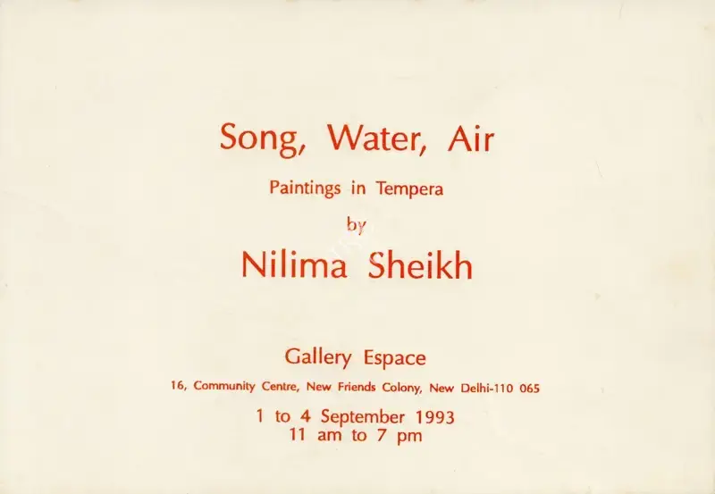 Nilima Sheikh (Artist), Song, Water, Air, 1993, Solo Exhibition Invitation